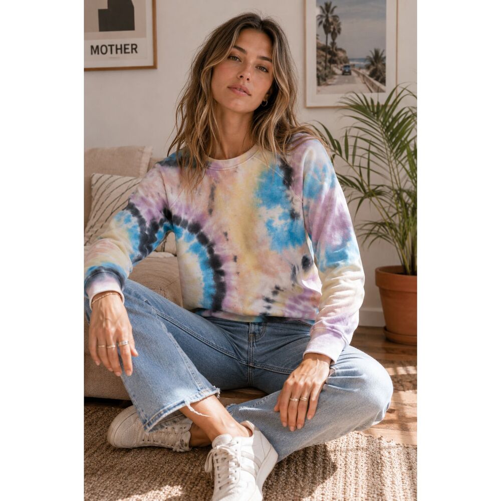 MOTHER Denim White Pink Tie Dye Pullover Sweatshirt Top   Women's Size Medium